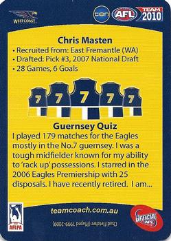 2010 Team Zone AFL Team - Silver #94 Chris Masten Back
